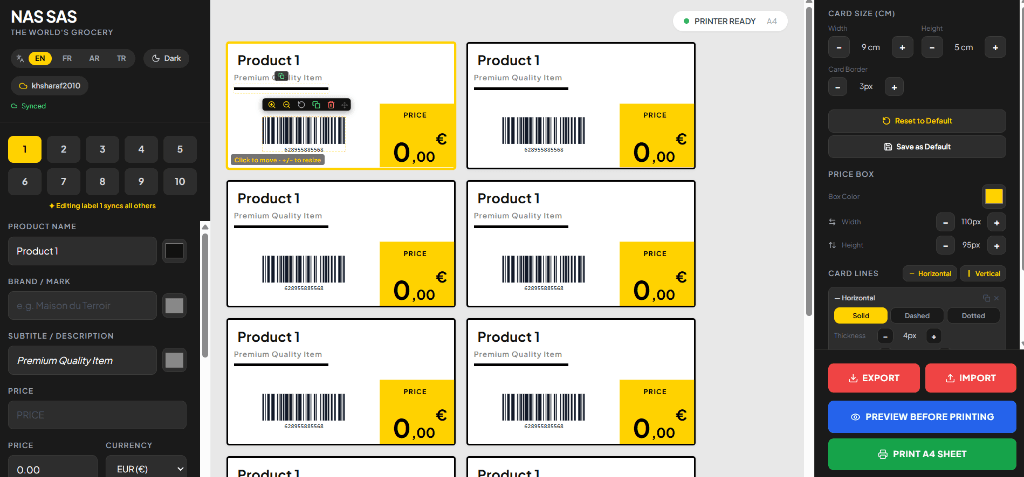 LabelPrint new editor interface with price box controls